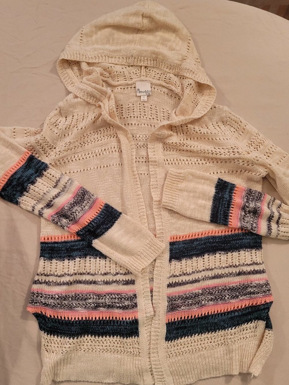 Long Sleeve Cardigan Sweater Neutral Stripe Lightweight